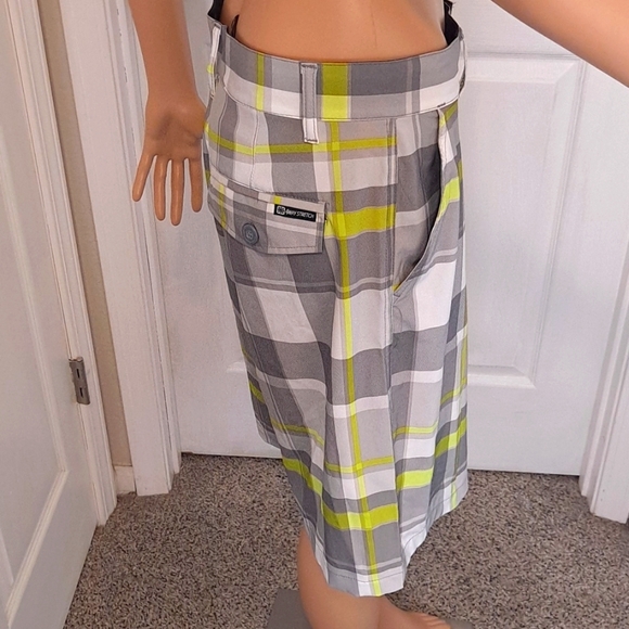 NWT OP Flex 4-Way Stretch Men's Swim  Shorts Grey/Lime/White Plaid with Pockets - Picture 5 of 12